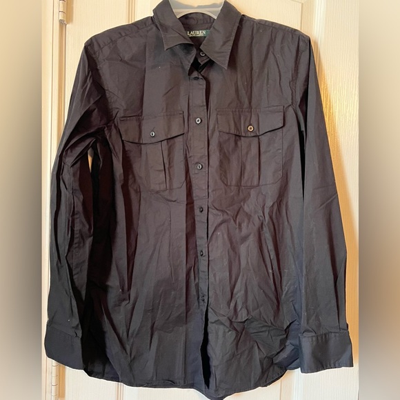 Lauren Ralph Lauren Like New Black Womans Button Down Top - Picture 1 of 6
